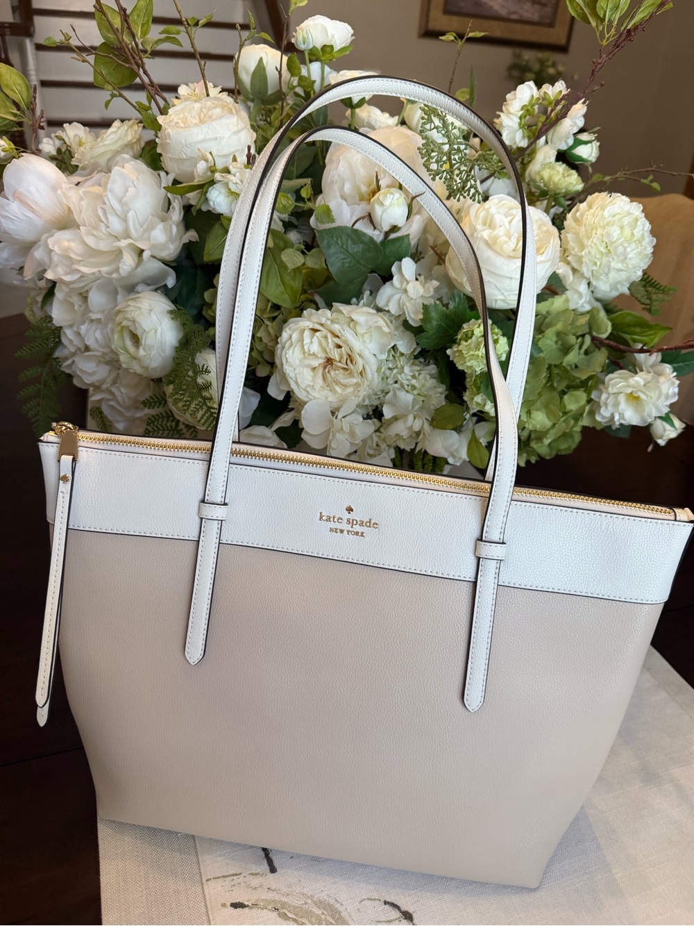 kate spade Two-Tone Cream and White Leather Tote